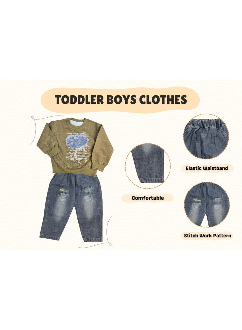 MINIIMODZ Minii Modz Denim Pant & Full Sleeve Shirt Top Set for Boys | Ethnic Inspired Clothes | Pant Top Set for Boy | Best Gift for Diwali & Festivals - Image 4
